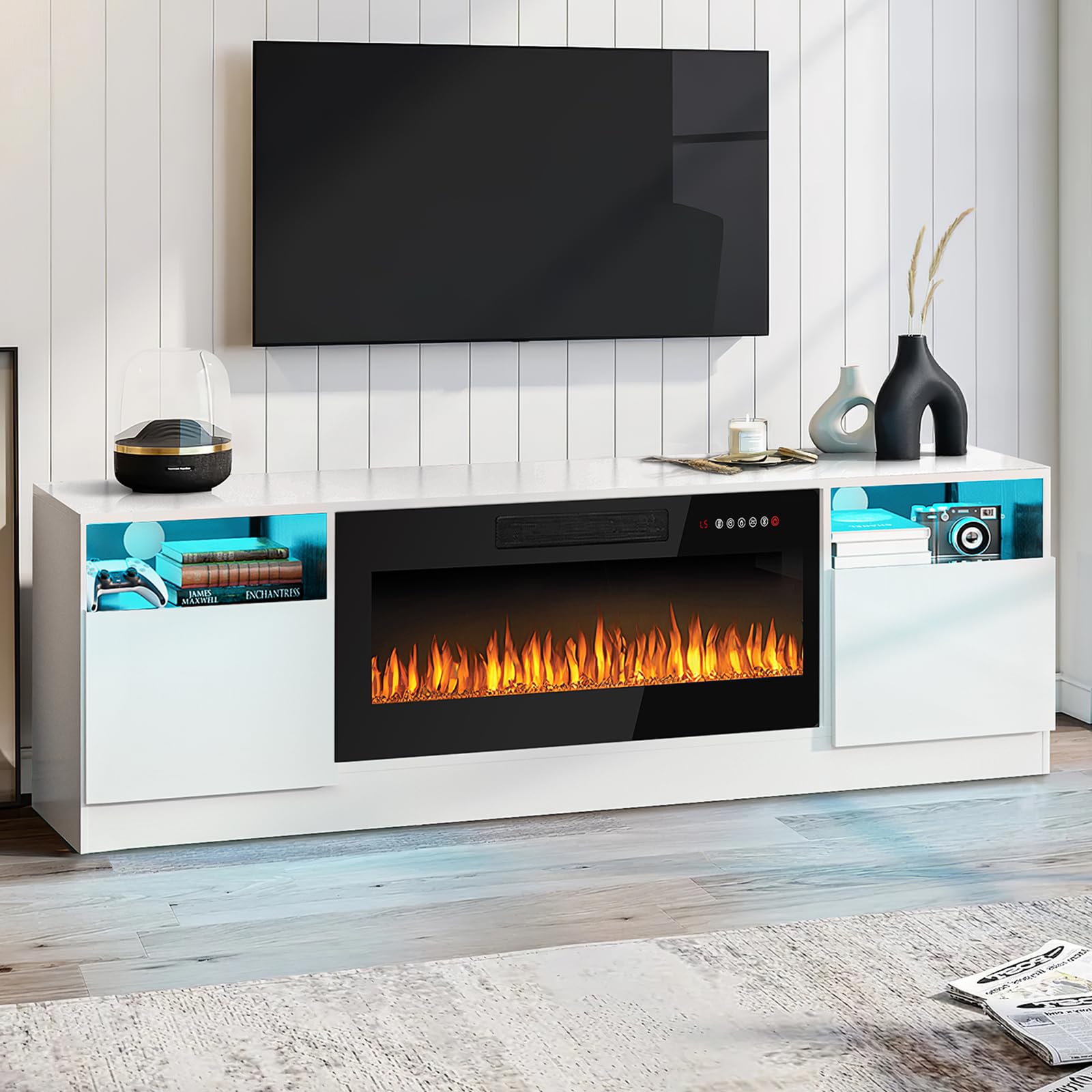 Amazon.com: PUKAMI Fireplace TV Stand for TVs Up to 80